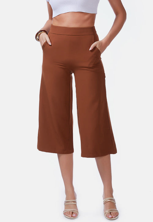 High Rise Cropped Culottes Trousers